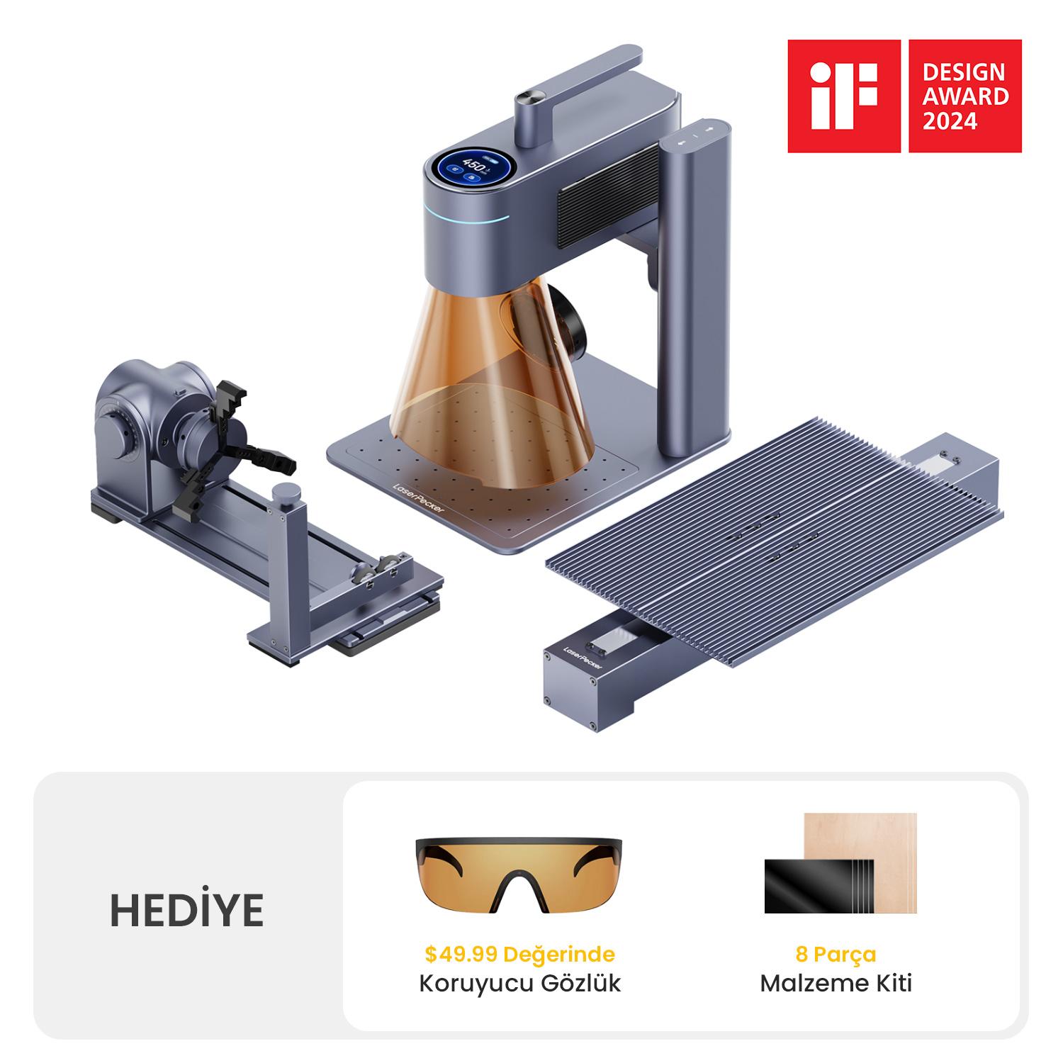 lp4-slide-paketi-urun-gorseli1 LaserPecker LP4 - Lazer Gravür Kazıyıcı + Slide Uzatma Aparatı + Döner Stand - Görsel 1